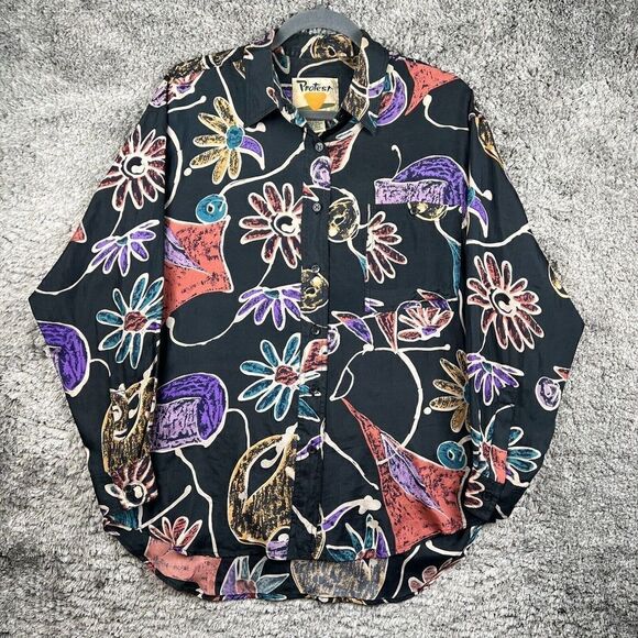 Vintage Protest Silk Floral Shirt Womens Small S Disco Psychodelic - Picture 1 of 7